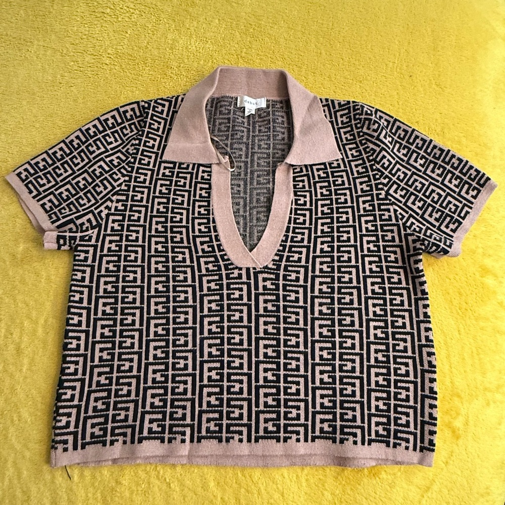 Debut Beige and Black Patterned Knit Top